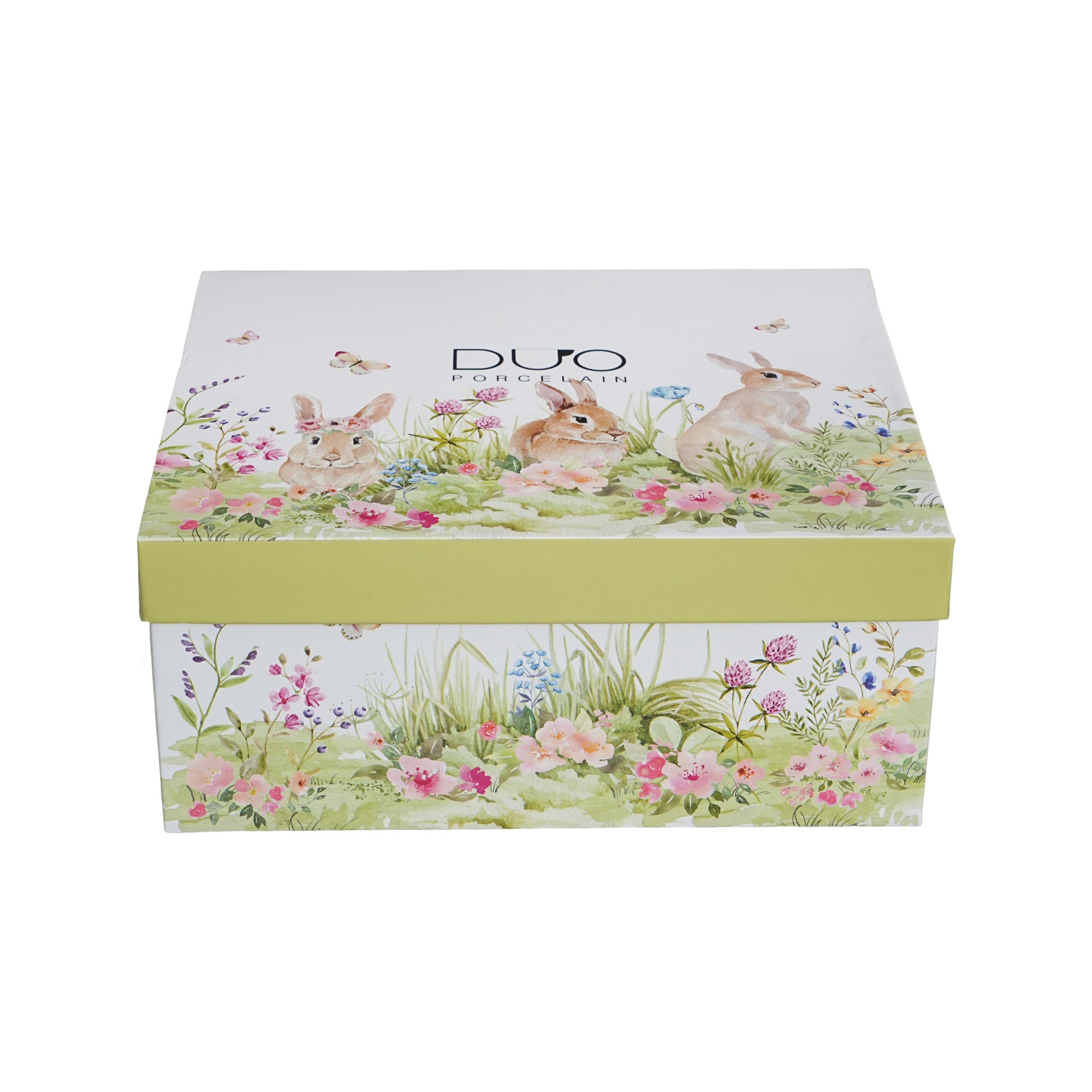 Set 2 cesti cu farfurie, portelan, Iepurasi, 270 ml, multicolor