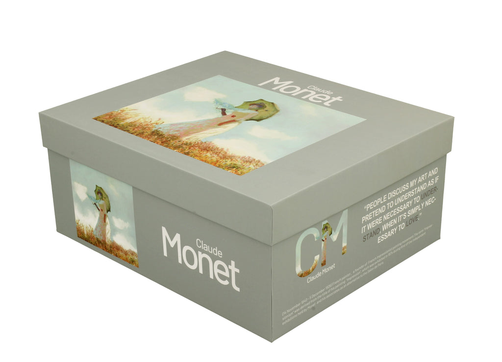 Set 2 cesti cu farfurie, portelan, C. Monet, Femeia cu umbrela, 280 ml