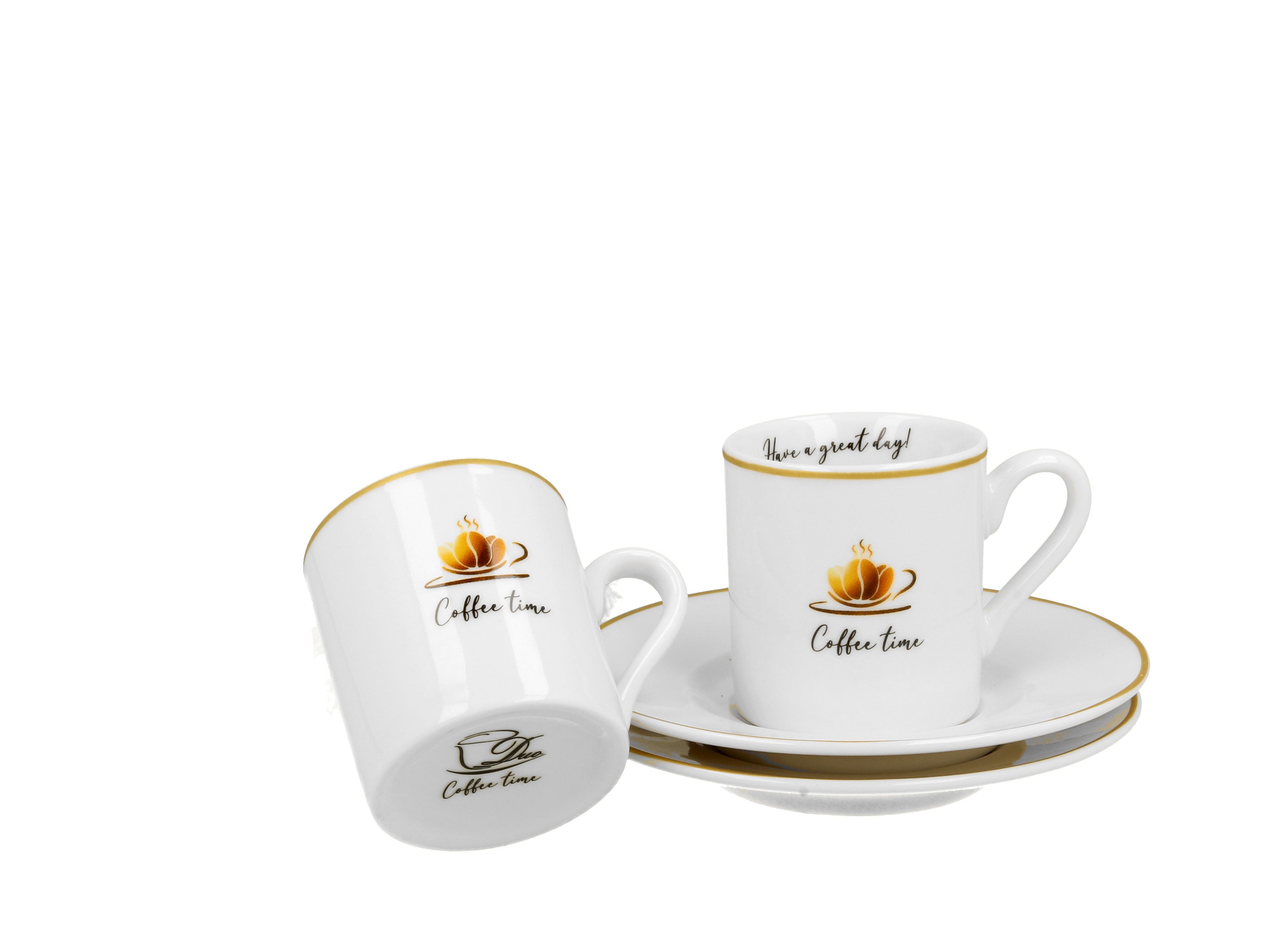 Set 2 cesti espresso cu farfurioare, Cofee Time 1, 100 ml, multicolor - Victoria home deco