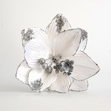 Decoratiune Craciun, Floare, Magnolie, Alba, 24x24cm