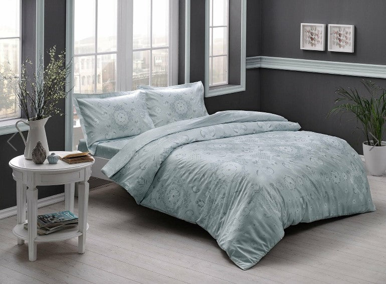 Lenjerie de pat dublu bumbac 100% satinat, TAC, Lucca Verde Menta - Victoria home deco