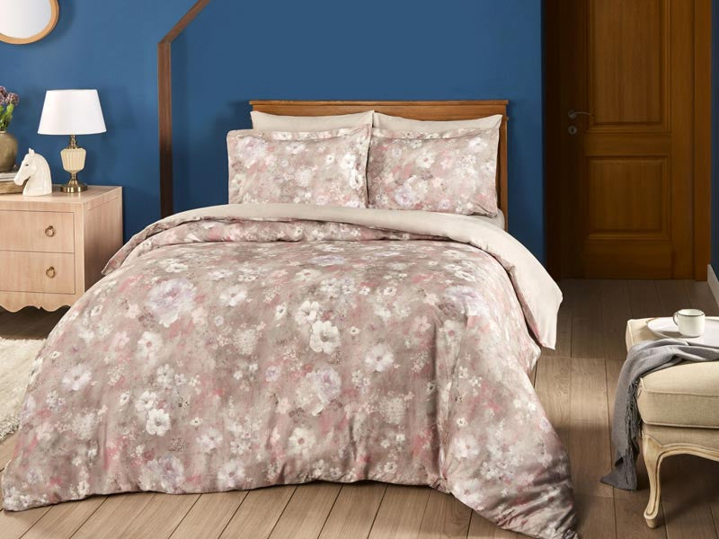 Set lenjerie pat dublu satin 6 piese, Tac, 240x260 cm, DELUX Digital Penon Pembe (Roz)