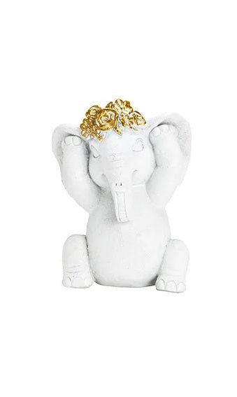 Set 3 decoratiuni elefanti din polirasina, alb-auriu, 10x13x9 cm - Victoria home deco
