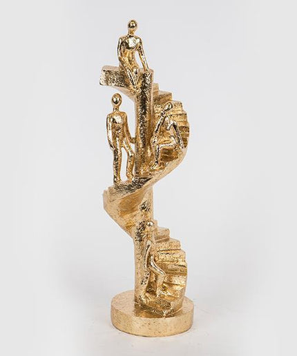 Statueta decorativa, aurie, oameni pe scari, 9.5x9.5x30.5cm