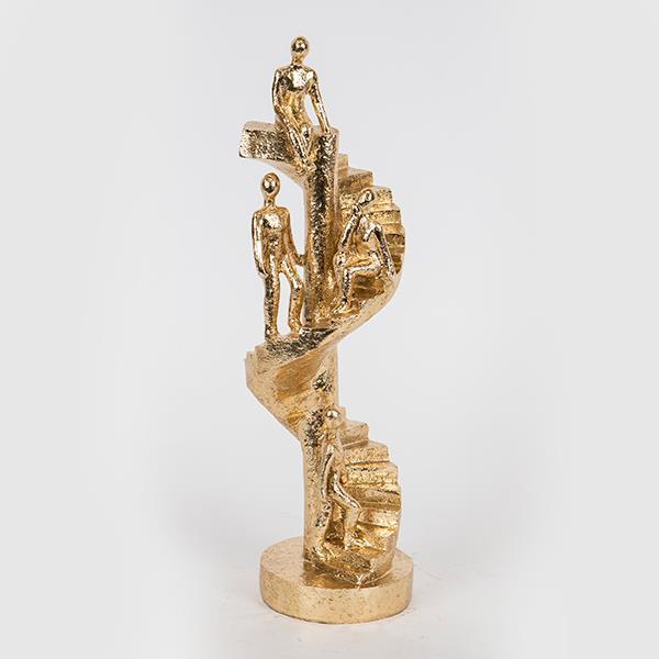 Statueta decorativa, aurie, oameni pe scari, 9.5x9.5x30.5cm