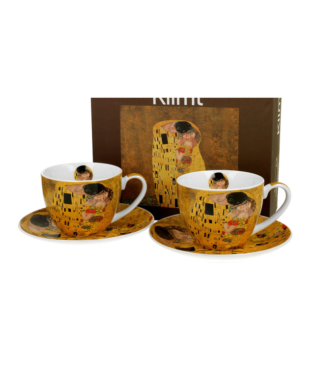 Set 2 cesti de 270 ml cu farfurioare The Kiss Clasic, inspirat de Gustav Klimt