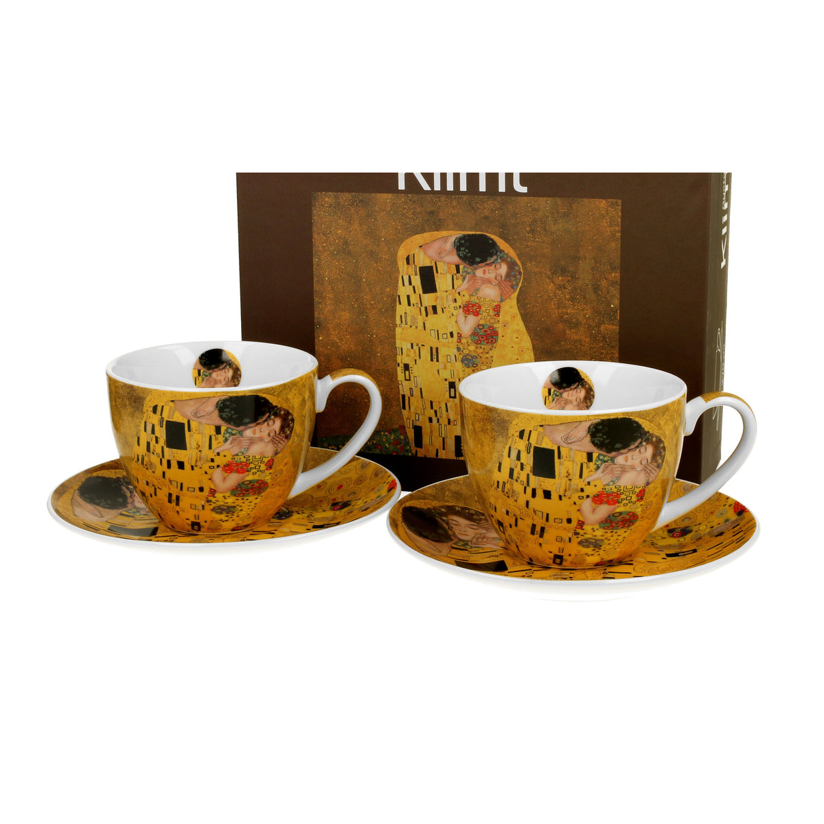 Set 2 cesti de 270 ml cu farfurioare The Kiss Clasic, inspirat de Gustav Klimt