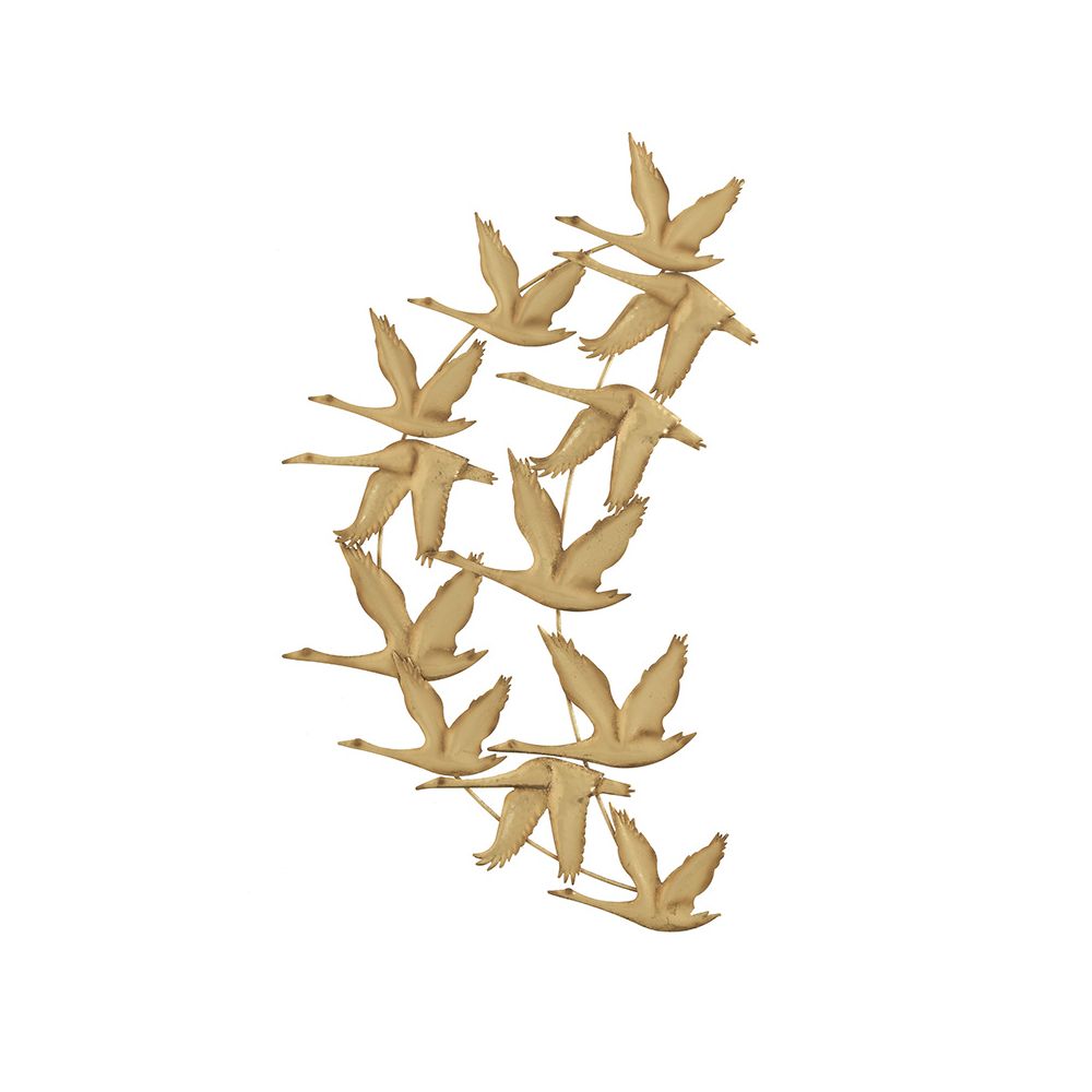 Decoratiune perete metalica, design Pasari, auriu, 51x2x85 cm - Victoria home deco