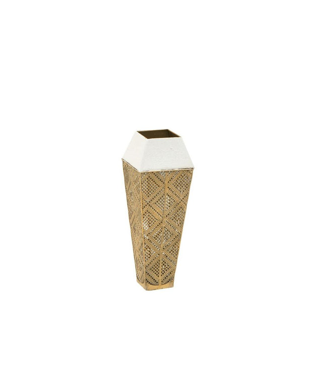 Vaza metalica antica, Golden-White, 13x13x36 cm - Victoria home deco