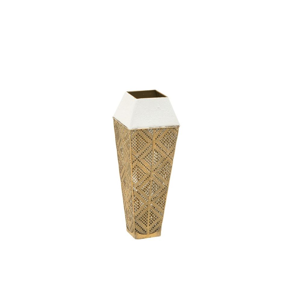 Vaza metalica antica, Golden-White, 13x13x36 cm - Victoria home deco