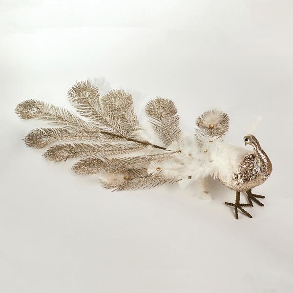 Decoratiune Craciun Paun champagne, 82 cm