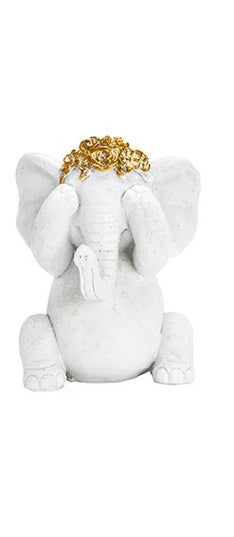 Set 3 decoratiuni elefanti din polirasina, alb-auriu, 10x13x9 cm - Victoria home deco