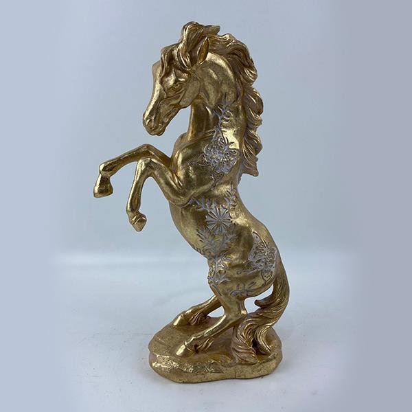 Decoratiune, Cal din rasina, auriu -gri, 17x8x29 cm
