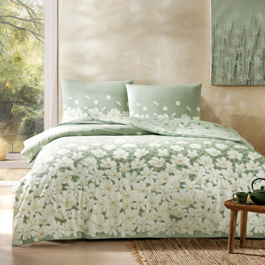 Lenjerie de pat dublu, bumbac 100% ranforce, 240x260 cm, 4 piese, TAC, April Verde - Victoria home deco
