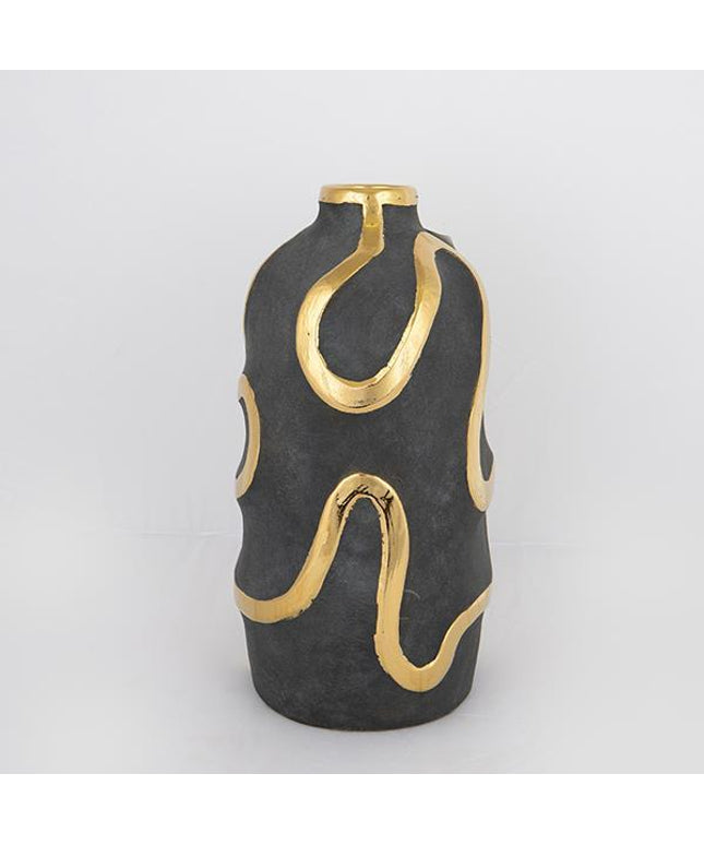 Vaza decorativa, gri-auriu, ceramica, 17.5x17.5x35.5cm