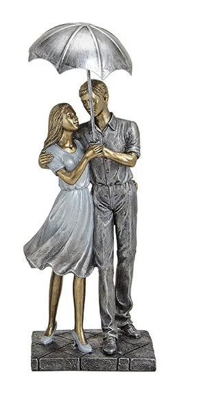 Decoratiune, cuplu indragostiti cu umbrela, rasina, 11X9X26 cm - Victoria home deco
