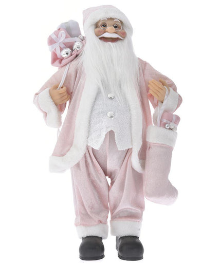 Figurina decorativa Inart, Mos Craciun Roz cu cadouri, 60 cm