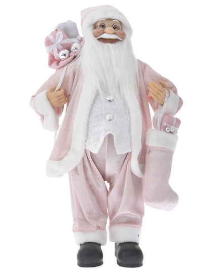 Figurina decorativa Inart, Mos Craciun Roz cu cadouri, 60 cm