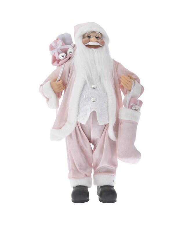Figurina decorativa Inart, Mos Craciun Roz cu cadouri, 60 cm