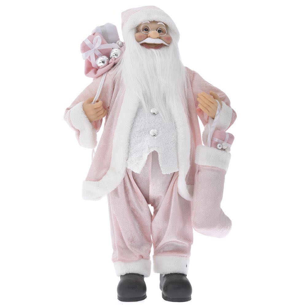 Figurina decorativa Inart, Mos Craciun Roz cu cadouri, 60 cm