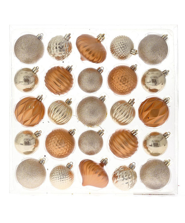 Set 25 globuri de Craciun, din plastic, aurii, forme diferite