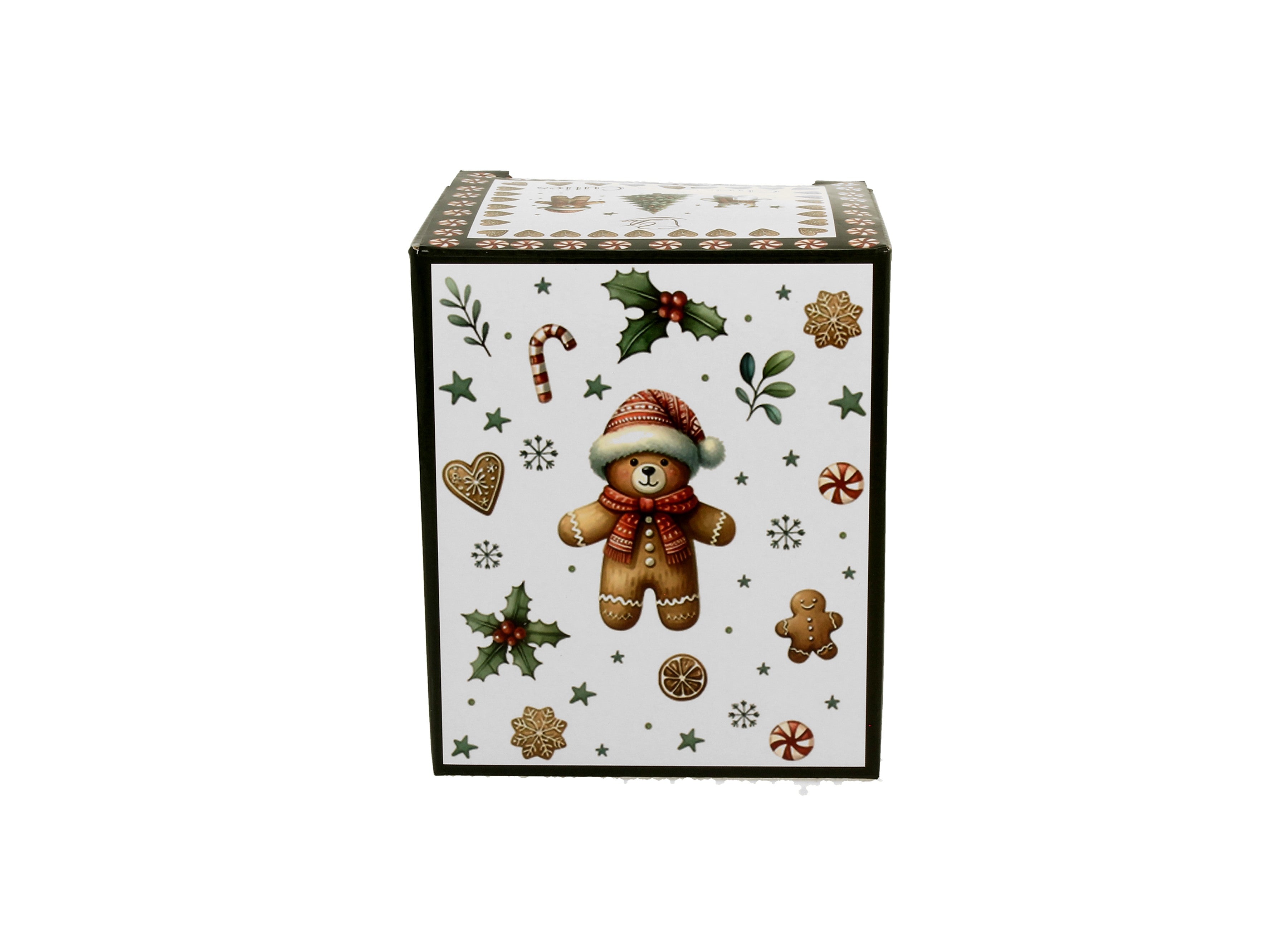 Cana cu infuzor pentru ceai, design Ursulet de Craciun cu fes si esarfa, 360 ml, alb-multicolor - Victoria home deco
