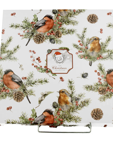 Farfurie mare cu margine inalta din portelan pentru desert, in cutie, Design Pasari de Craciun, 27 cm - Victoria home deco