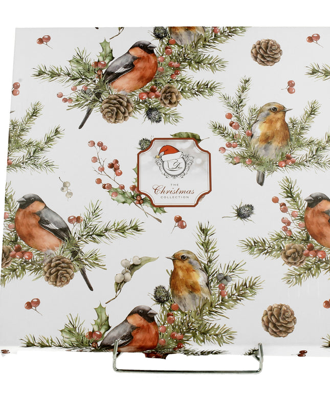 Farfurie mare cu margine inalta din portelan pentru desert, in cutie, Design Pasari de Craciun, 27 cm - Victoria home deco