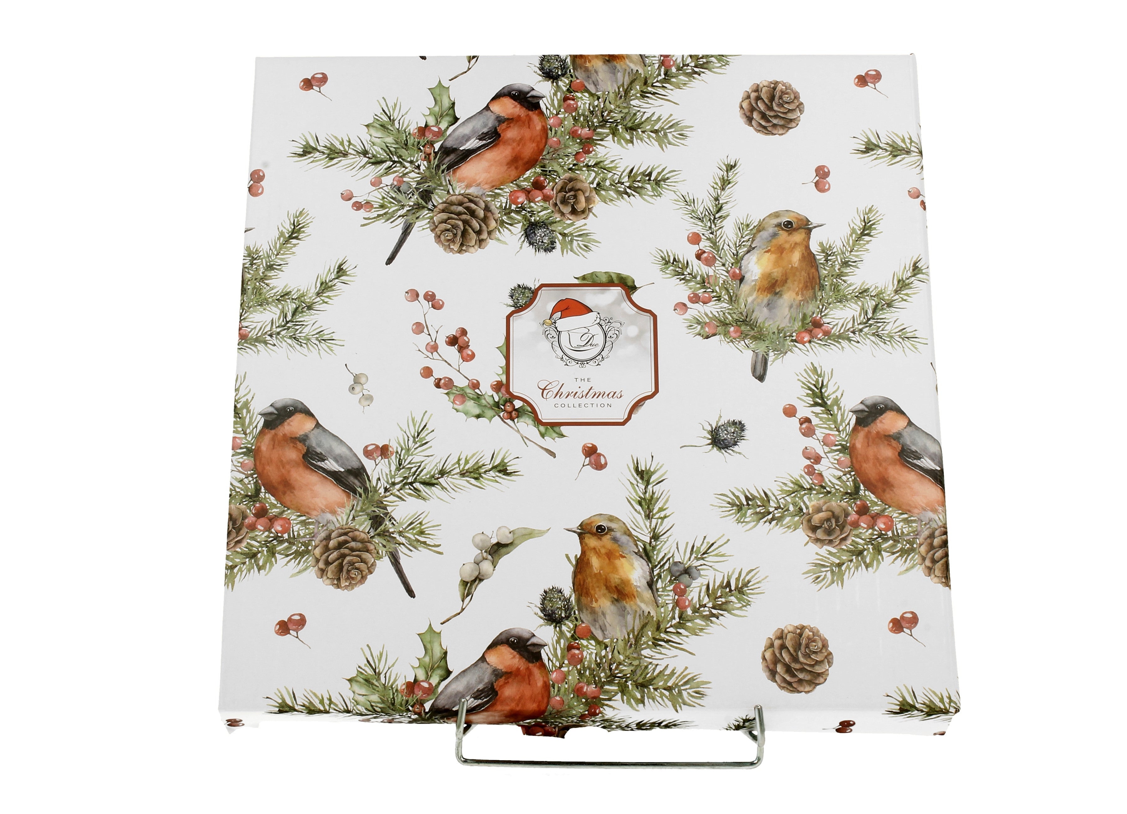 Farfurie mare cu margine inalta din portelan pentru desert, in cutie, Design Pasari de Craciun, 27 cm - Victoria home deco