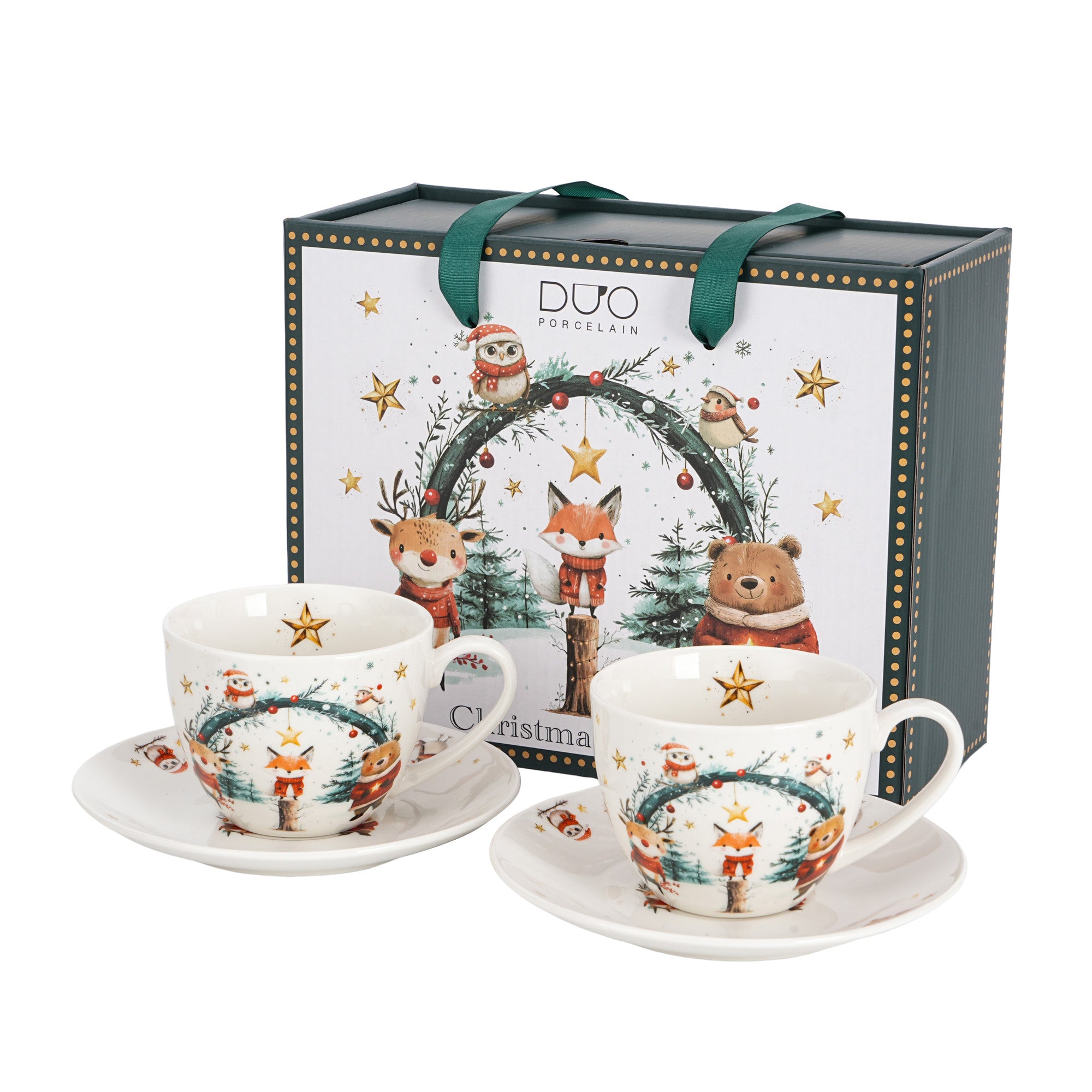 Set 2 cesti de Craciun, cu farfurioare, 280 ml, Christmas Cutties