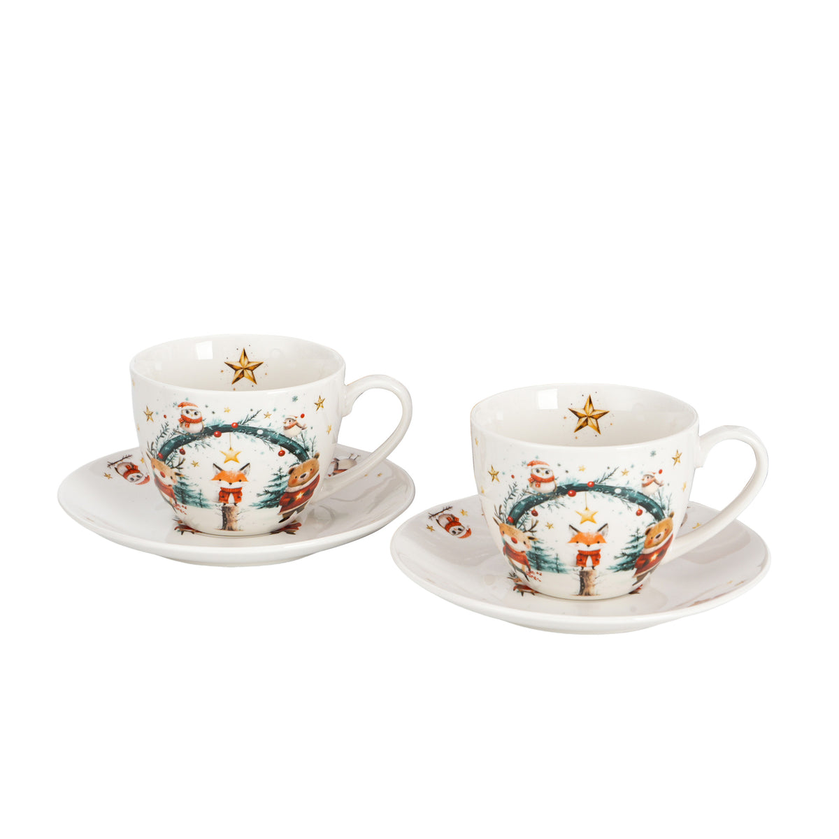 Set 2 cesti de Craciun, cu farfurioare, 280 ml, Christmas Cutties