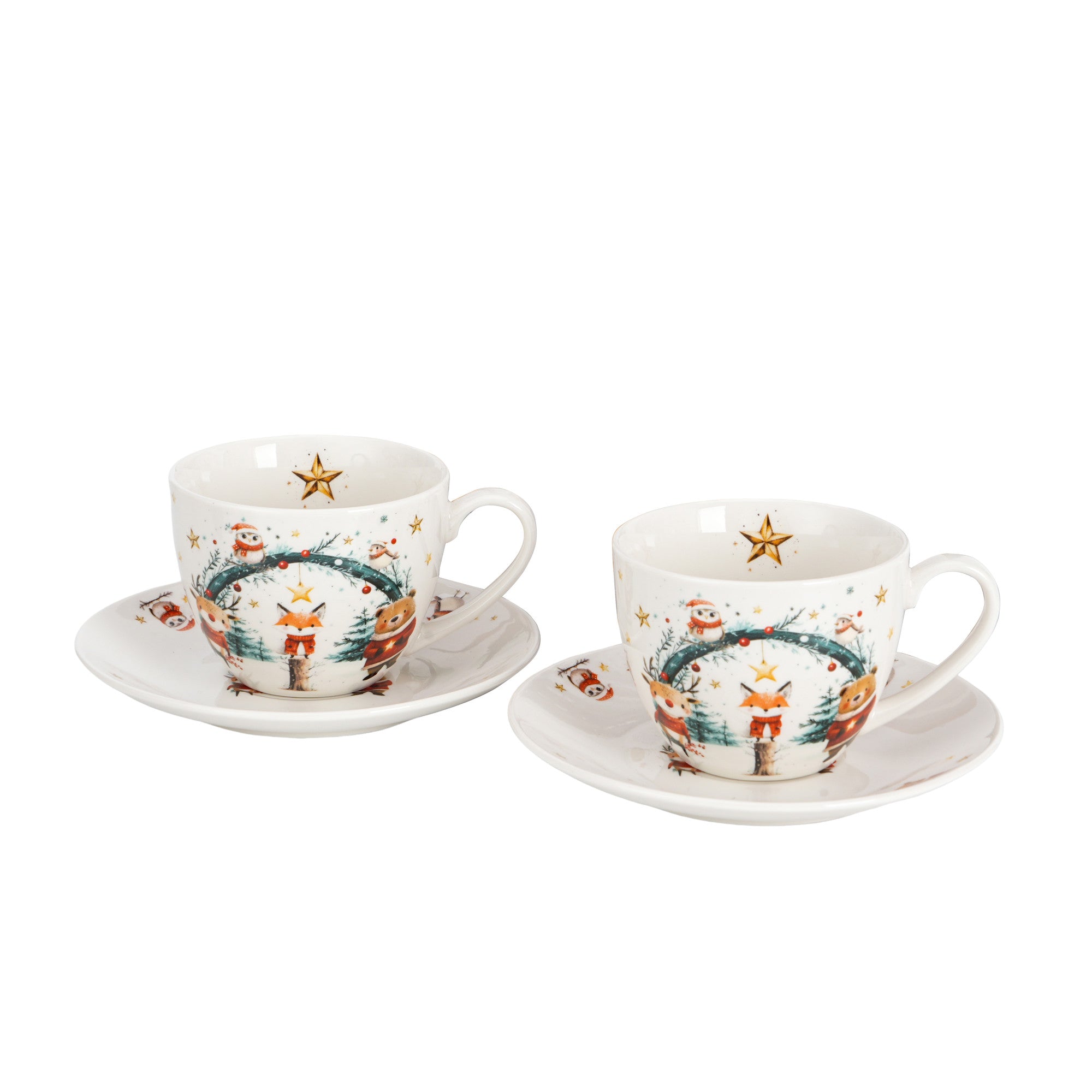 Set 2 cesti de Craciun, cu farfurioare, 280 ml, Christmas Cutties