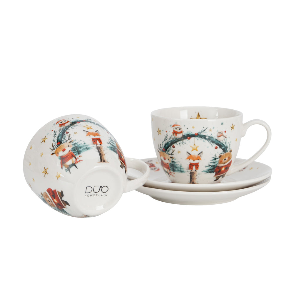 Set 2 cesti de Craciun, cu farfurioare, 280 ml, Christmas Cutties