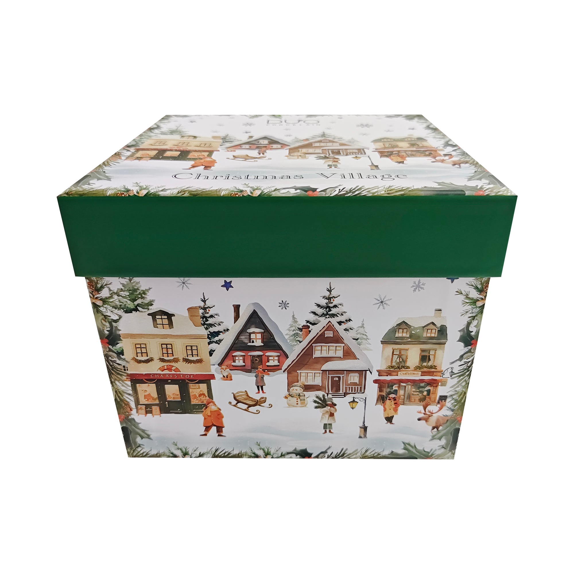 Set 2 cesti de Craciun, cu farfurioare, 280 ml, Christmas Village