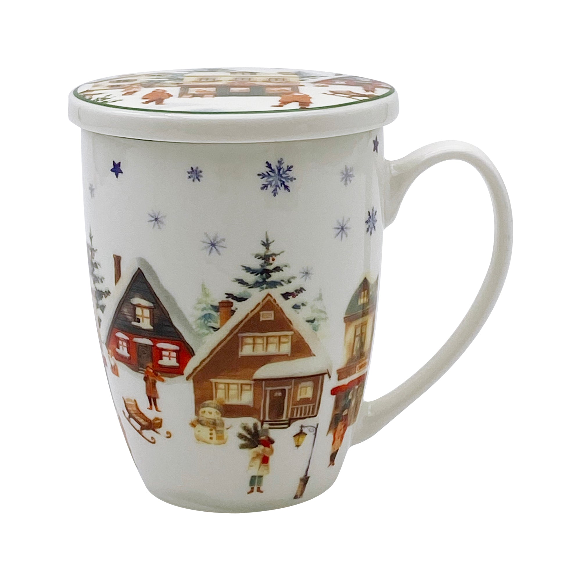 Cana cu infuzor pentru ceai, design Christams Village, 360 ml