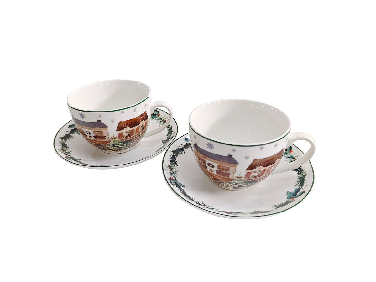 Set 2 cesti de Craciun, cu farfurioare, 280 ml, Christmas City