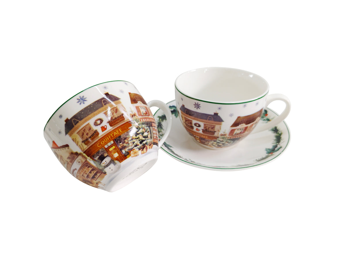 Set 2 cesti de Craciun, cu farfurioare, 280 ml, Christmas City