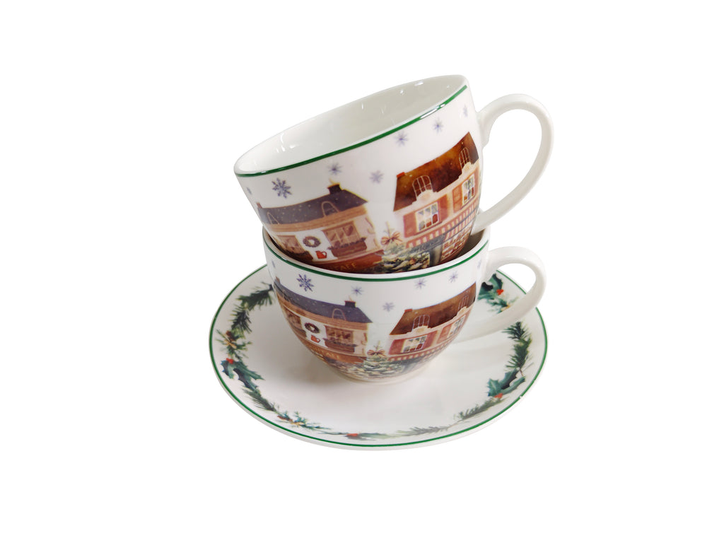 Set 2 cesti de Craciun, cu farfurioare, 280 ml, Christmas City