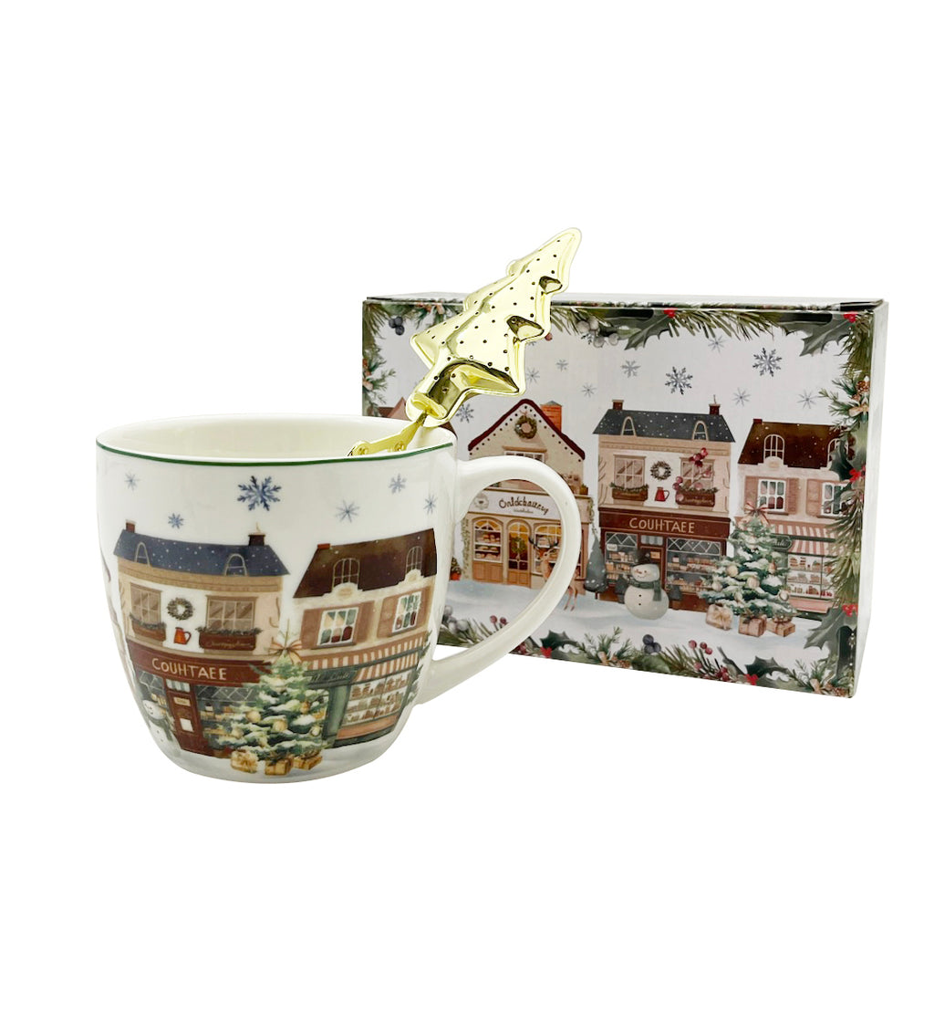 Cana Duo 460ml cu infuzor metalic brad, Colectia Christmas City