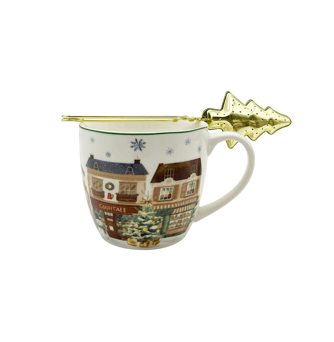 Cana Duo 460ml cu infuzor metalic brad, Colectia Christmas City