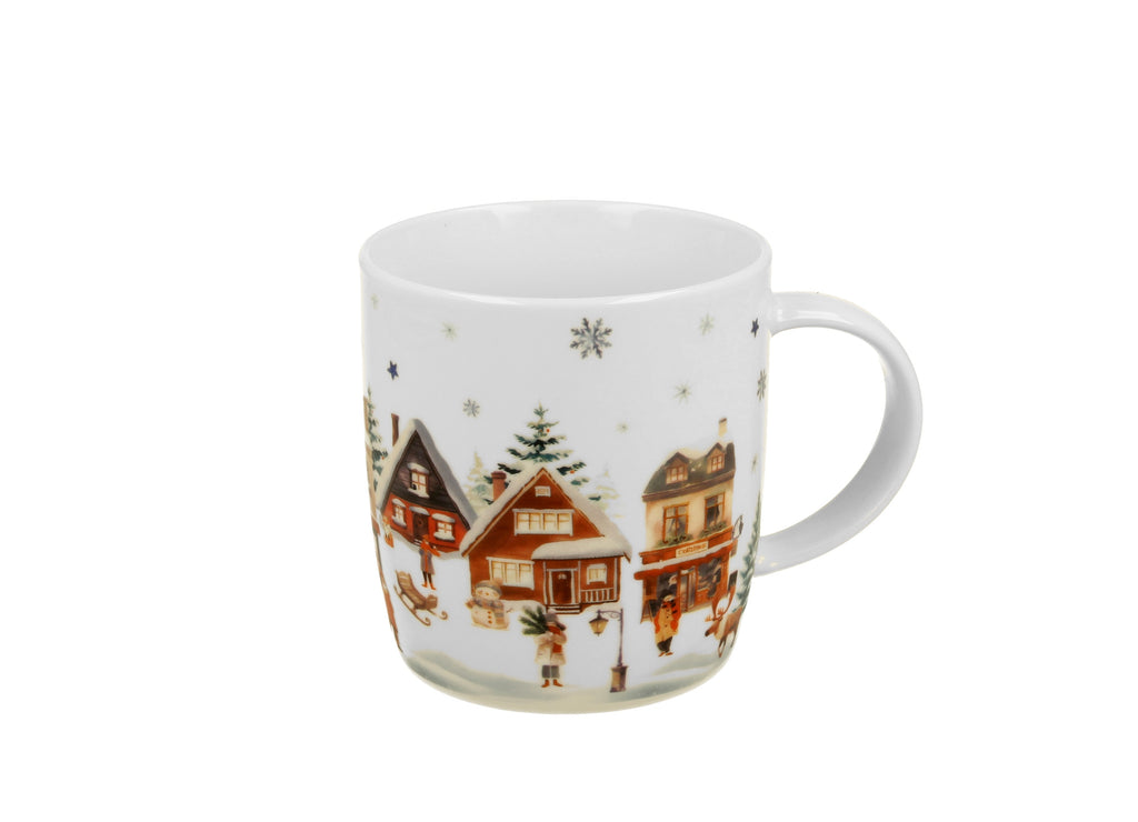 Cana 400 ml, de Craciun, in cutie brad, Chrismas Village, multicolor