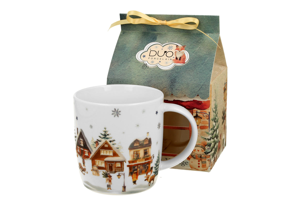 Cana 400 ml, de Craciun, in cutie casa, Chrismas Village, multicolor