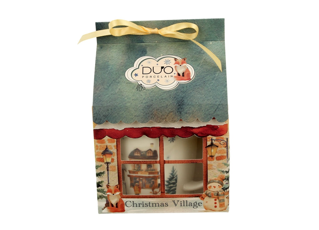 Cana 400 ml, de Craciun, in cutie casa, Chrismas Village, multicolor