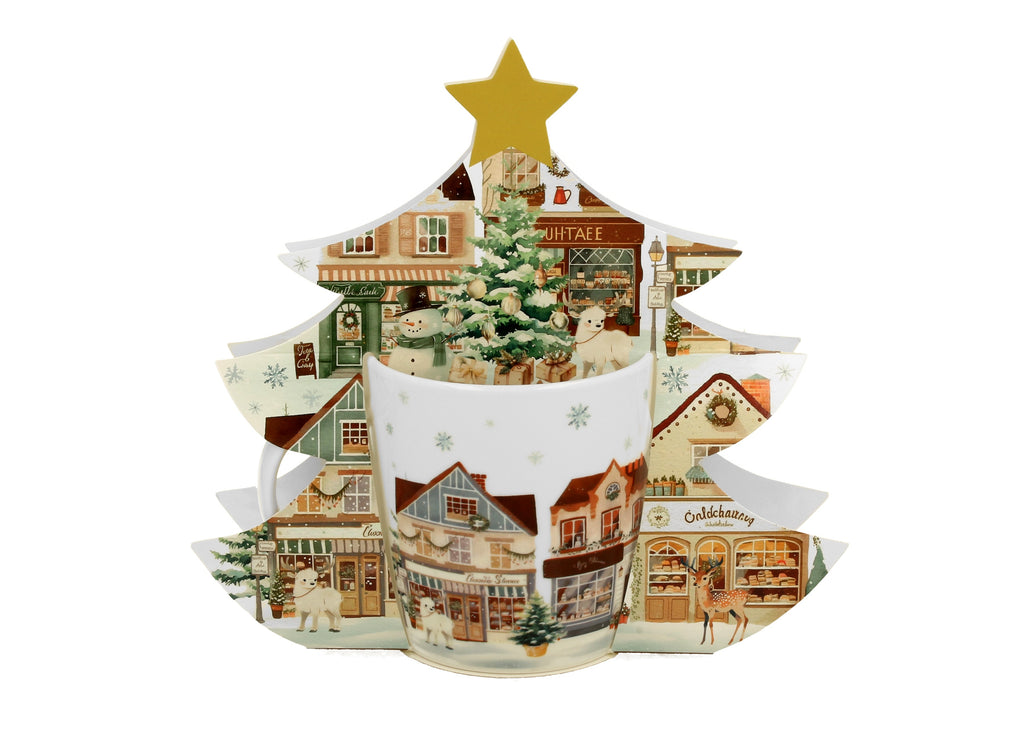Cana 400 ml, de Craciun, in cutie brad, Chrismas City 2, multicolor