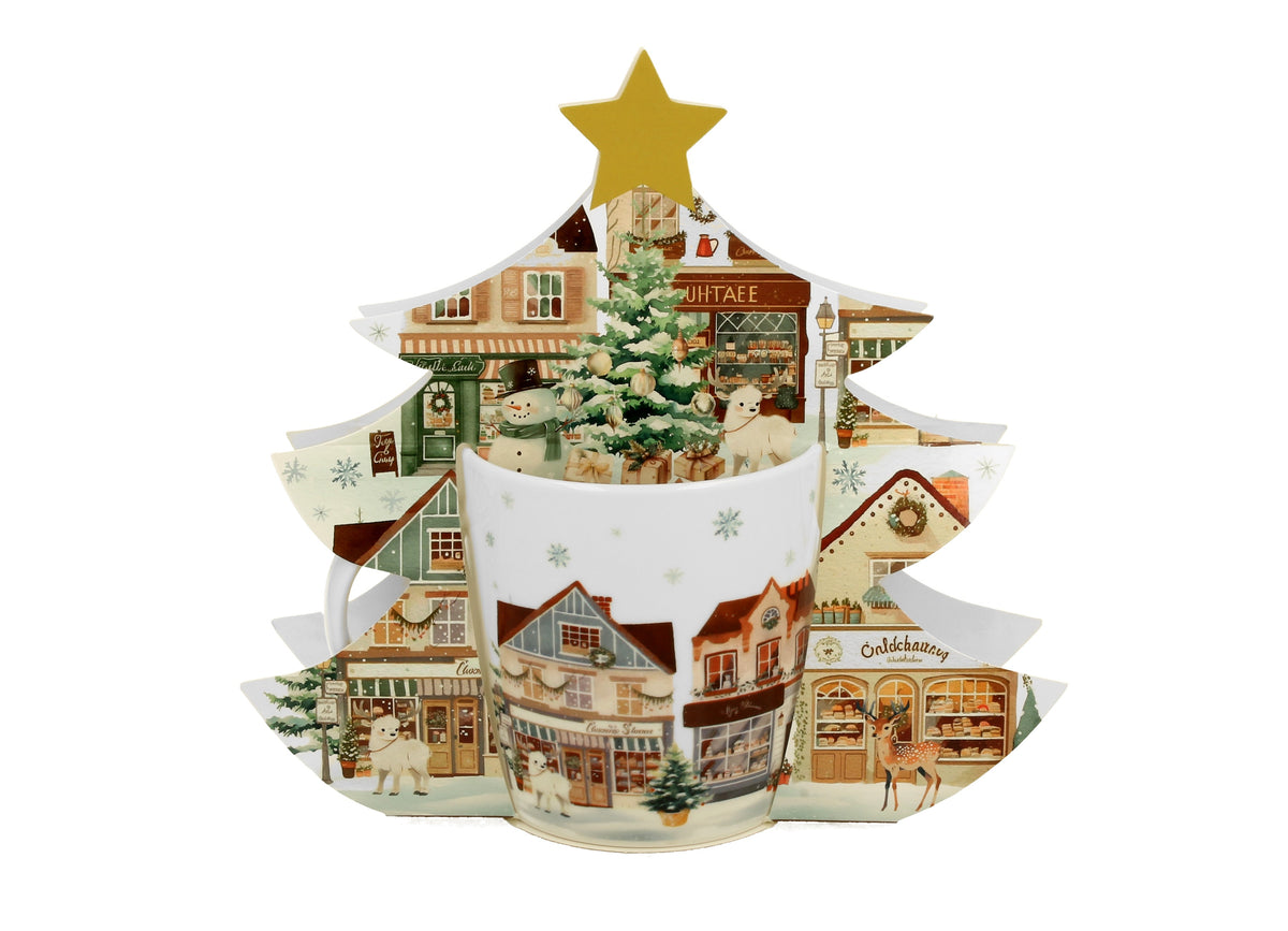 Cana 400 ml, de Craciun, in cutie brad, Chrismas City 2, multicolor