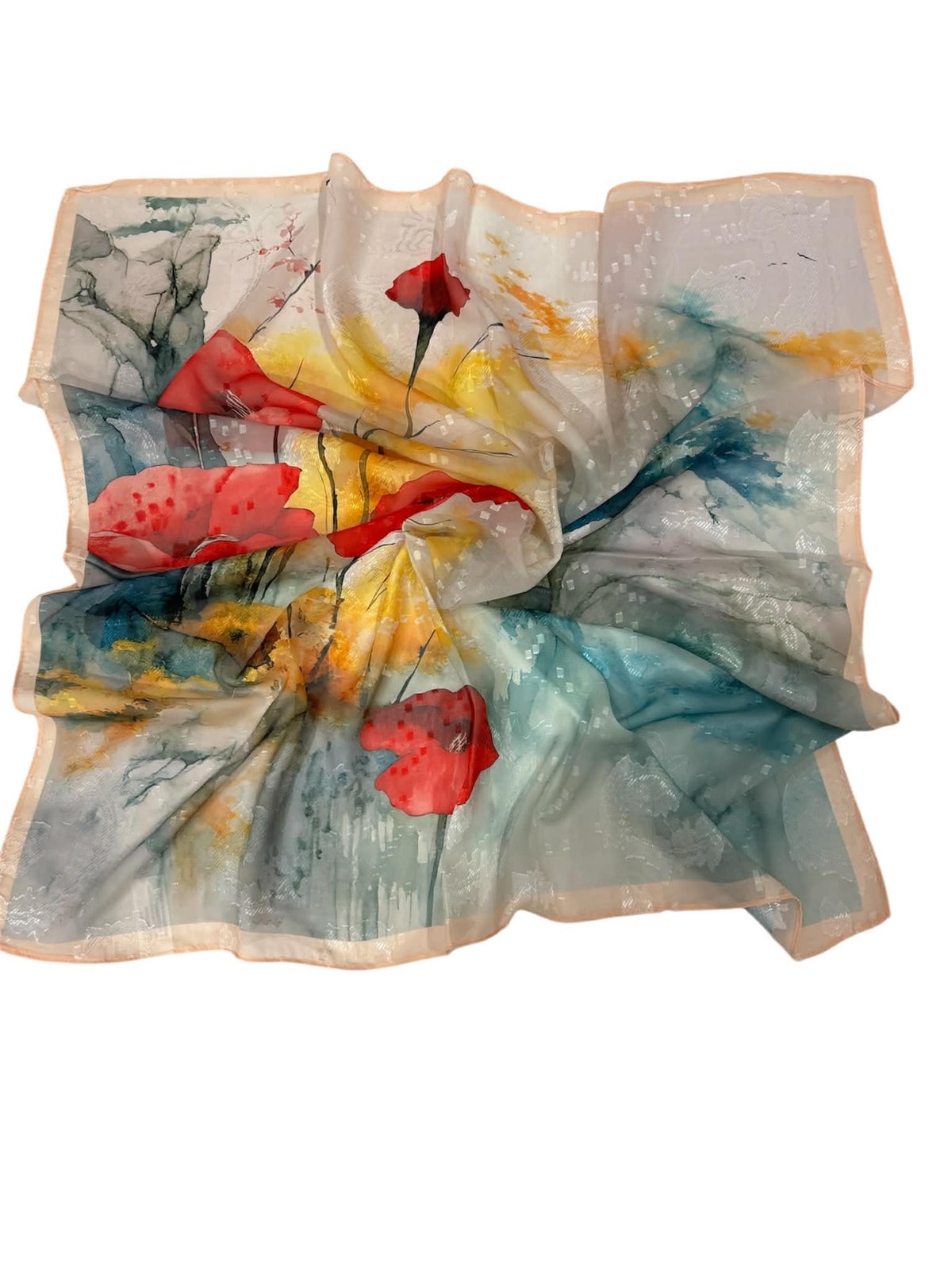 Esarfa de dama,  65x65 cm, 10% matase 90% vascoza,tip batic cu imprimeu floral