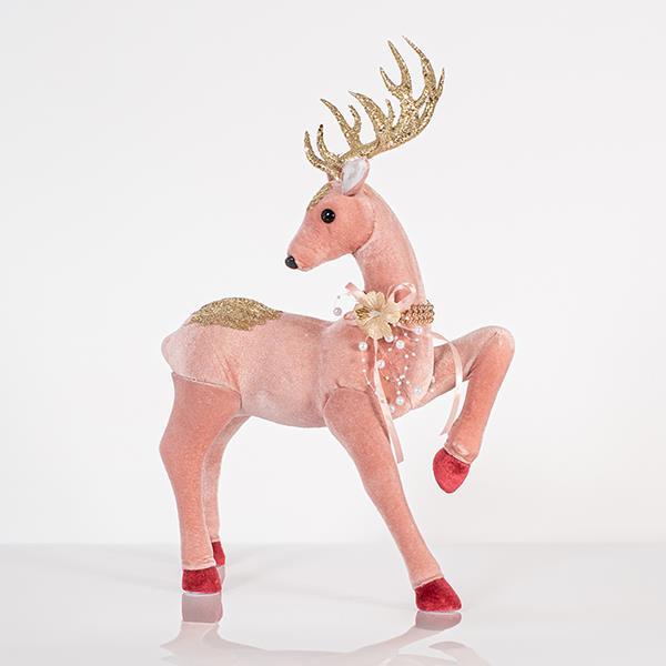 Decoratiune de Craciun, Pink Velvet Deer 33 cm x 47 cm