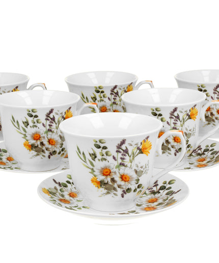 Set de sase cesti si farfurioare de 250 ml DAISY, parte din seria CROCUS - Victoria home deco