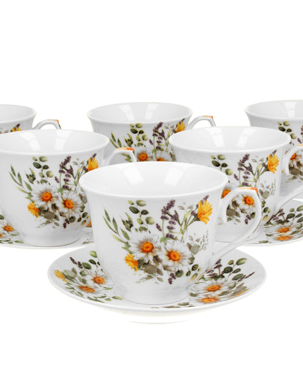 Set de sase cesti si farfurioare de 250 ml DAISY, parte din seria CROCUS - Victoria home deco