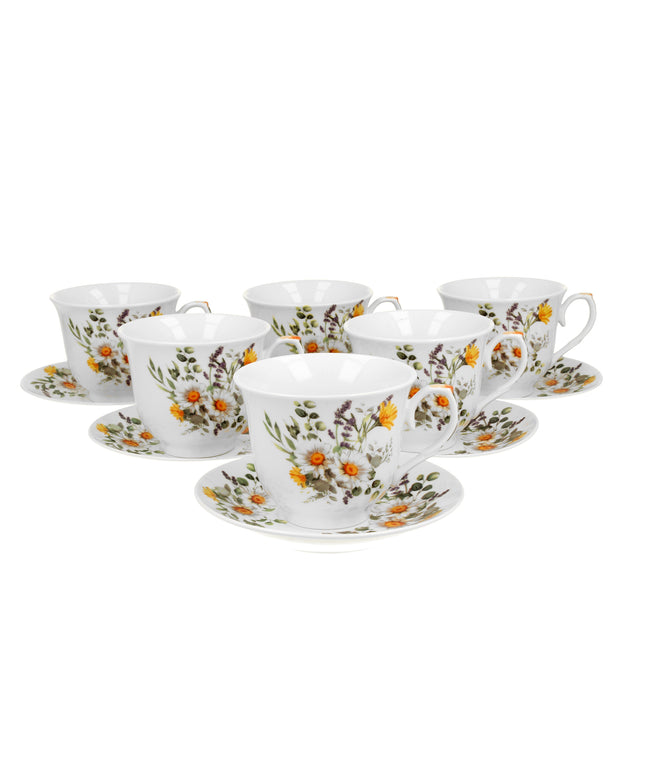 Set de sase cesti si farfurioare de 250 ml DAISY, parte din seria CROCUS - Victoria home deco